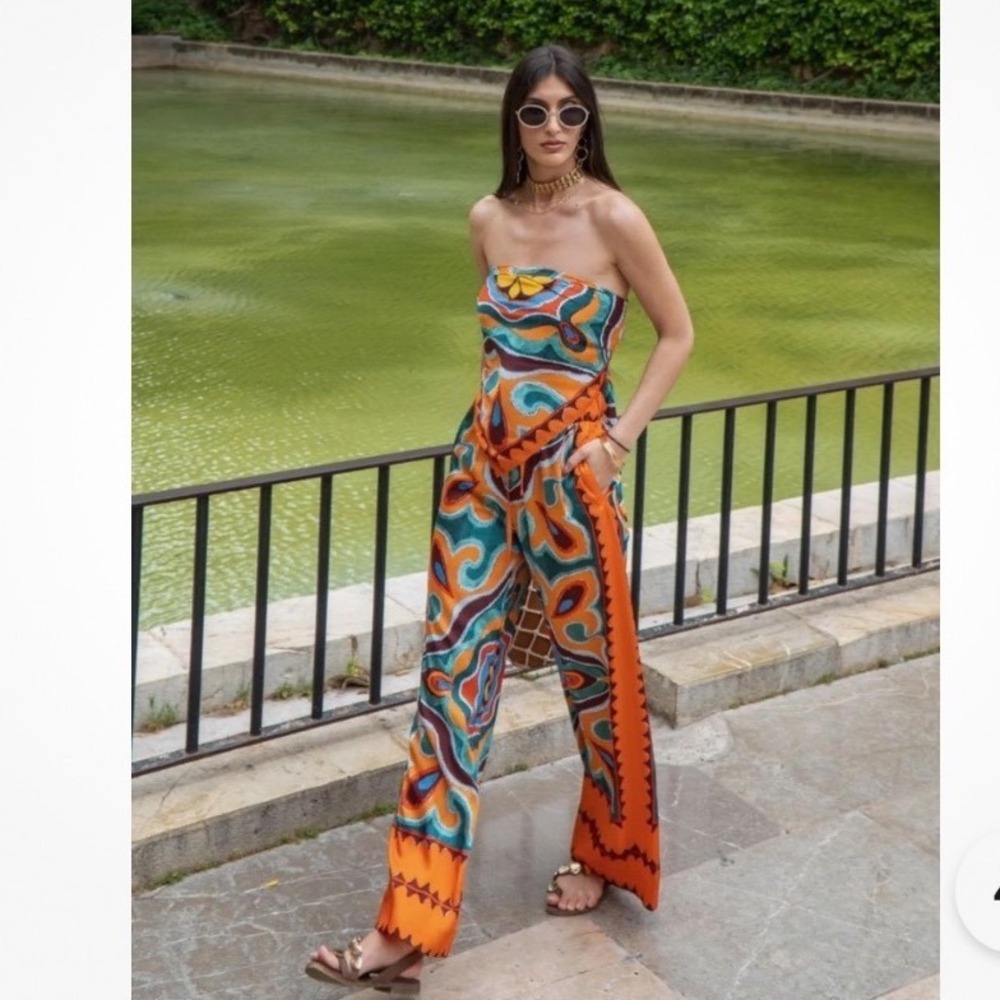 Zara Satin Boho Wie Leg Pull On Pants XS Hippie Festival Indie Bold Statement - Picture 2 of 9